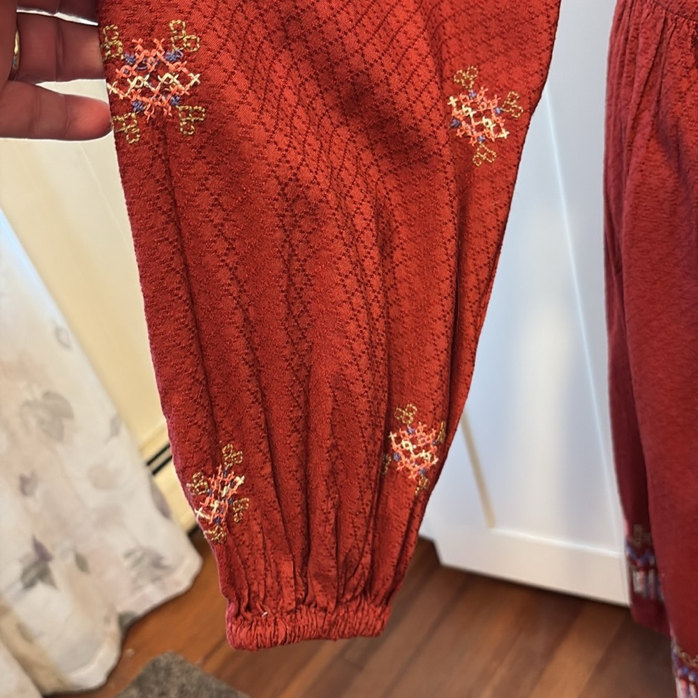 Knox Rose Red and White Embroidered Dress with Bishop Sleeves Size 1X - Picture 3 of 7